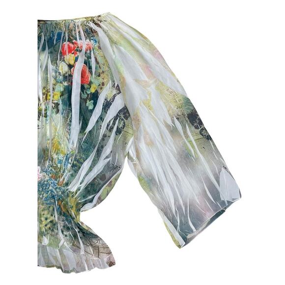 Lane Bryant Floral Off Shoulder Blouse Size 18 / 20 W Sheer Botanical Whimsical - Picture 11 of 13